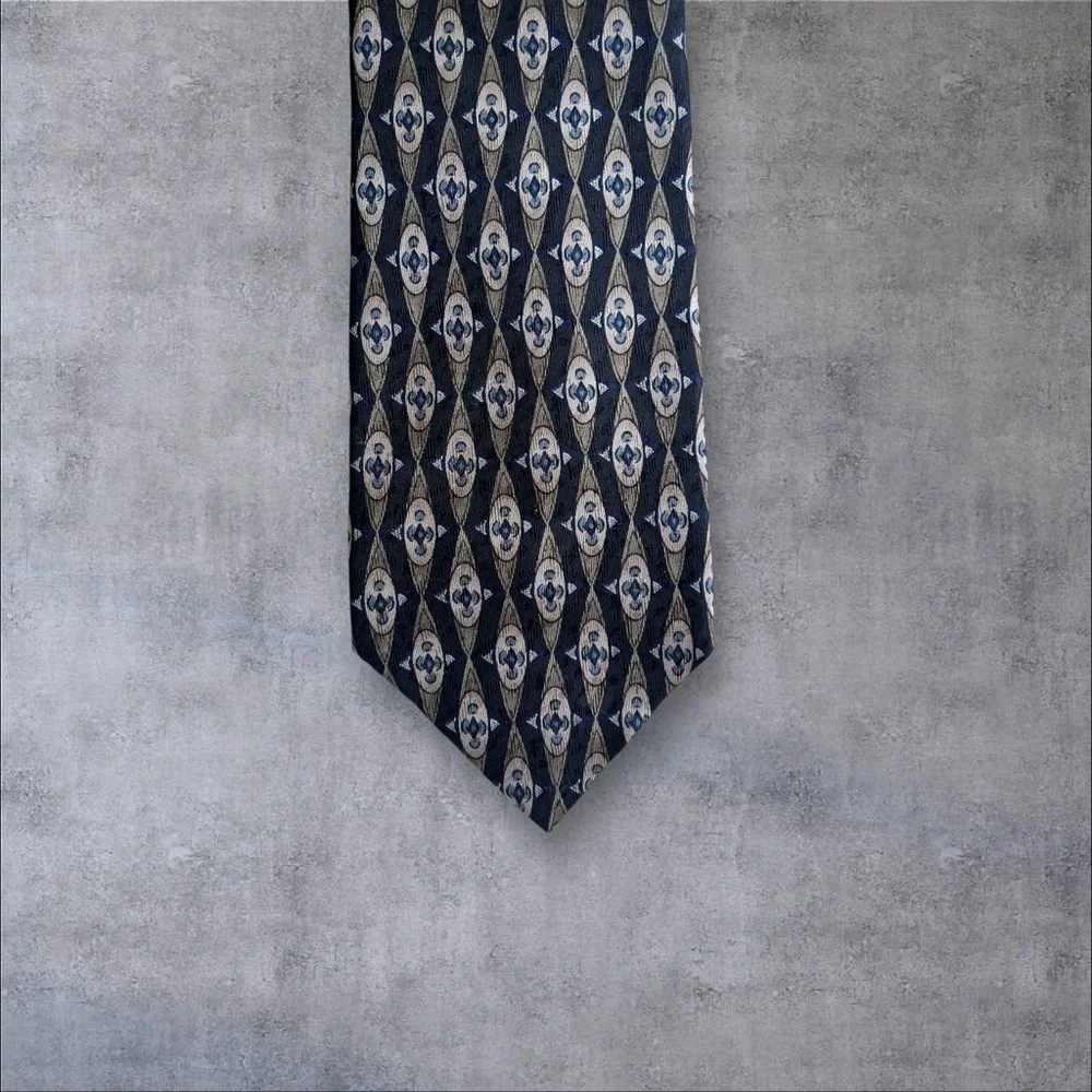 Nordstrom XMI 325 Series Silk Tie – Navy & Beige Oval Geometric